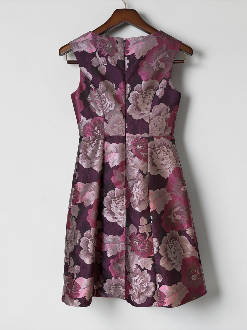 Adrianna Papell Metallic Floral Jacquard A-Line Cockail Dress Purple Pink 4 - Picture 5 of 11
